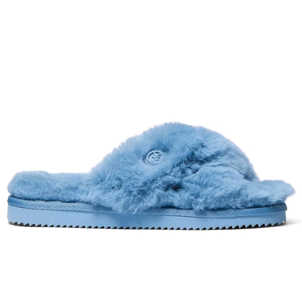 New Michael M. Kors Lala Blue Fur Crisscross Slide Slippers Size 10 - Picture 7 of 9